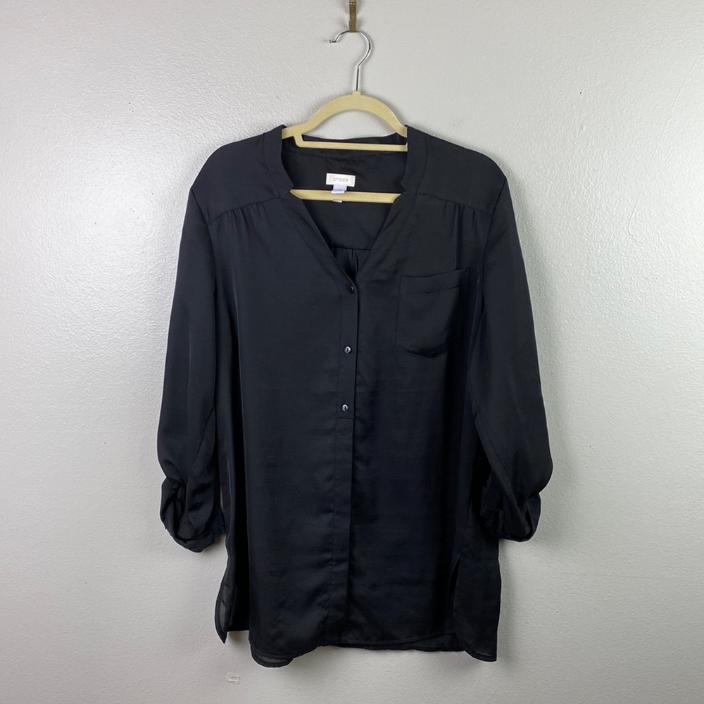 Chico’s | Black 3/4 Sleeve 1/2 Button Blouse Size 2